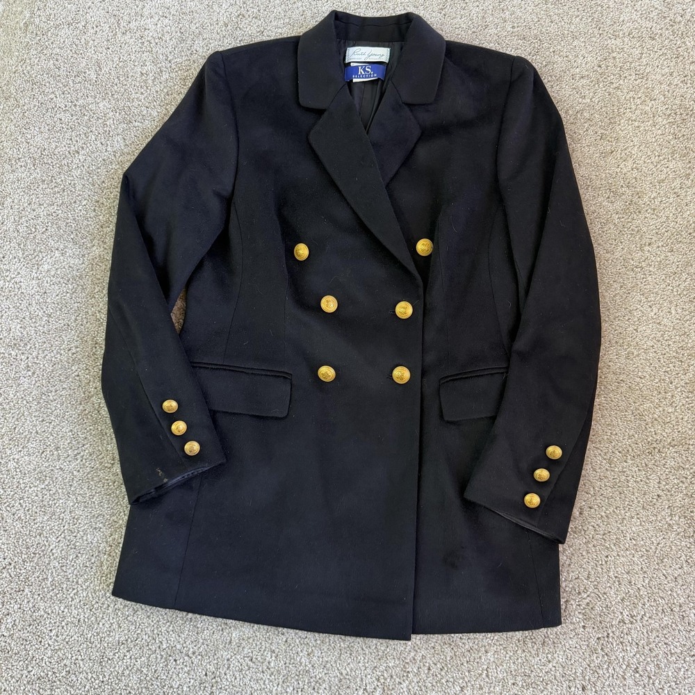 K.S. Selection Blazer Jacket Womens 12 Black Cashmere Gold Button Longline